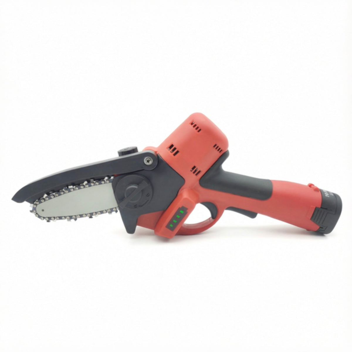 LM043704 MINI LITHIUM CHAINSAW 4" WITH BL MOTOR VOLTAGE : 16.8V DC POWER : 600W BRUSHLESS MOTOR BATTERY :16.8V 2AH (2 PCS) CHARGER : 16.8V 1.5A GUIDE BAR : 1 4 PITCH 4 INCH SAW CHAIN : 1 4 PITCH 0.043" GAUGE 28LINKS LUBRICATION : AUTOMOTIC N.W.: 1.3