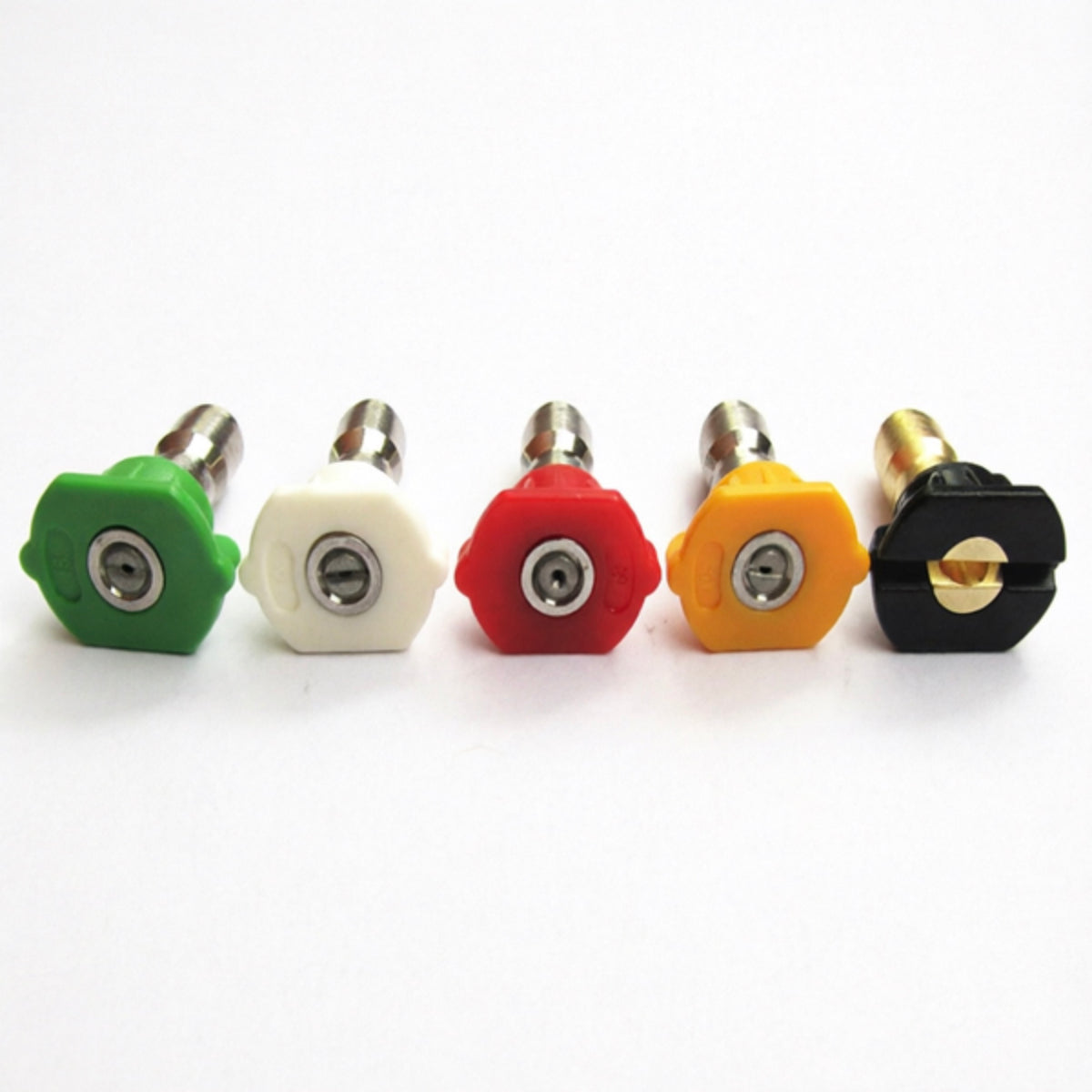 LM044182 NOZZLE Max Pressure: 280bar 4000PSI Material: Hardened Stainless Steel Nozzle Tips Quantities: 5 pieces (Red Yellow Green White and Black) Nozzle Orifice: # 025 ~ 090 Spray Patterns: 0o 15o 25o 40o Soap Connection: 1 4" Quick Disconnect Plu