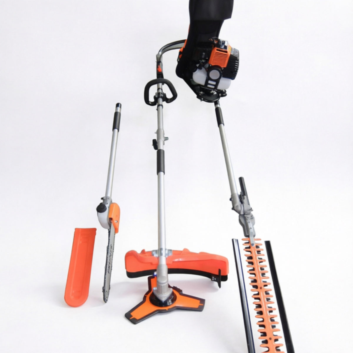 LM044442 51.7CC BRUSH CUTTER MULTI SYSTEM 4 IN 1 Engine:51.7CC Power: 1.4KW 2.0HP Pipe: φ26mm Packing Size: 38.5x28.5x61cm Engine 167x13x11cm Machinery 96.5x13x8.5cm Pruner attachment 96.5x13x8.5cm Hedge trimmer attachment N.W. G.W.: 17 20KGS