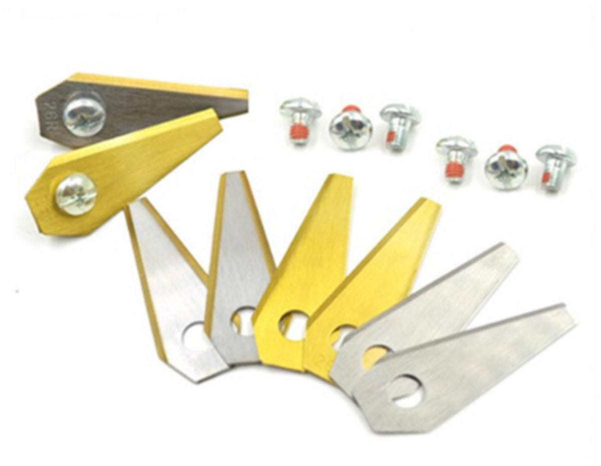 LM045536 ROBOTIC MOWER BLADE 9PCS SET 49*20*1MM FIT FOR:HRM Miimo40 HRM Miimo 40 Live HRM Miimo 70 Live Indego XS 300 Indego S500 Indego S+500 Indego M700 Indego M+700 Material:stainless steel Golden color