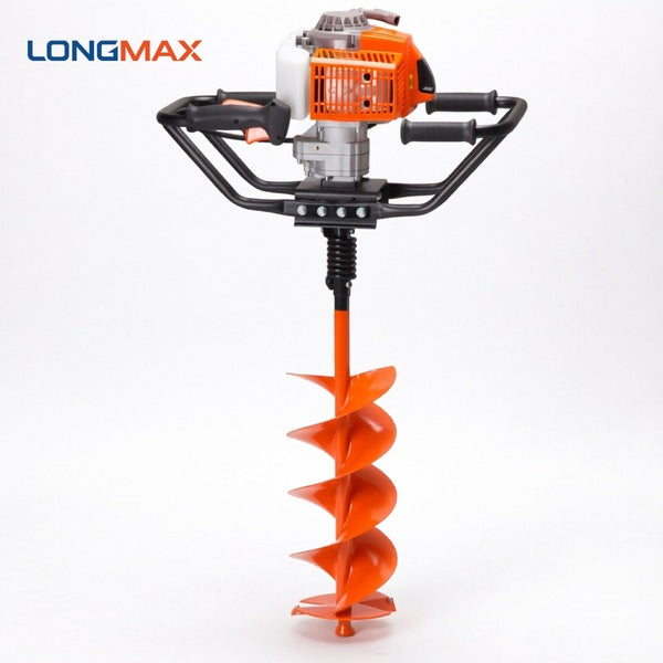 LM043660 63.3CC ENGINE GROUND AUGER DRILL Engine:63.3cc Power:2.0kw 2.7HP Fuel tank capacity:1.2L Rotation speed:0-250RPM N.W. G.W.:16 17.5kgs Packing:62x46x31cm Engine 82×22×22 20cm drill