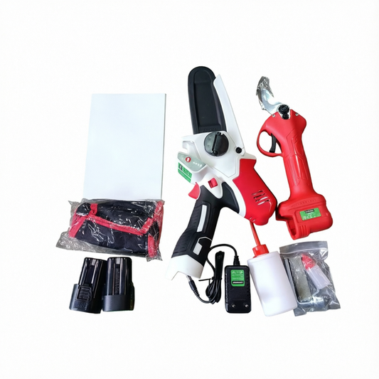 LM043678 Set pruner saw + scissor in black case green lock WITH 2PCS 1.5AH BATTERY WITH 1PC 0.7A CHARGER PRUNER SPECIFICATION Voltage:20V DC Pruner Motor: 300W RS775 Brush Motor Guide Bar:4" 1 4" 0.043" with head sprockt Saw Chain: 4" 1 4" 0.043" 28