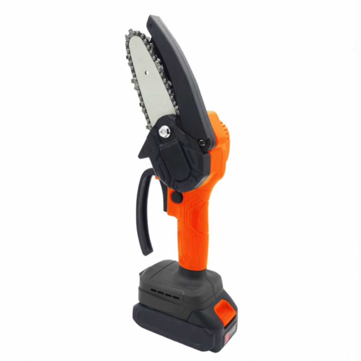 LM043697 MINI PRUNER Voltage : 21V DC Power : Brush motor MK Battery : 2AH (1 PCS) Chargie:1AH Bar : 1 4" pitch 4 inch Saw chain : 1 4" pitch 0.043" Gauge 28 Links COLOR: ORANGE PACKING: COLOR BOX
