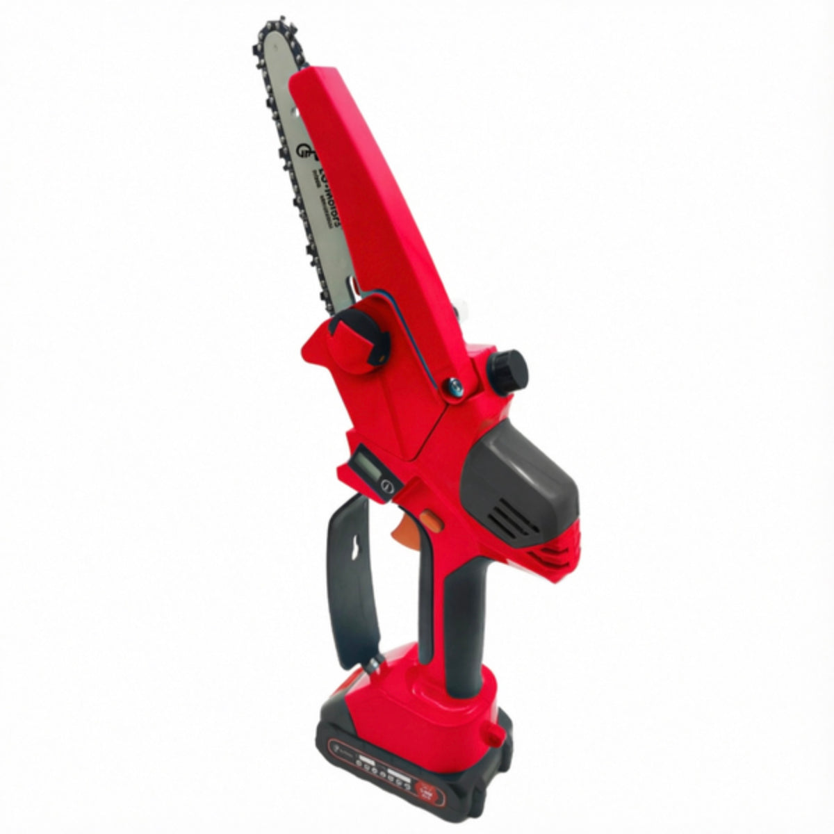 LM043705 MINI LITHIUM PRUNER 5" Voltage : 21V DC Power : 300W Brush motor Sprocket Rev : 5032RPM Battery :2AH (2 PC) Charger : 21V 1.0A Charging Time : 120Min. Cutting times after fully chargered: 6CM wood cutting 130 times Guide Bar : 1 4 pitch 5 i