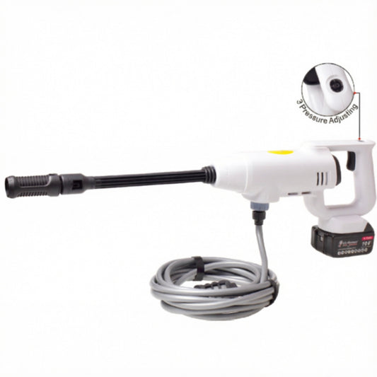 LM043726 18V LITHIUM WASHING GUN Motor and Pump: DC-RS775 motor φ14mm plunger pump Battery standard voltage：21V（48VF MAX）Capacity: 2000mah 5C*10pcs lithium）74Wh 4.0Ah with electric quantity shown Battery cycle life: ≥350 times Continuous working: 20