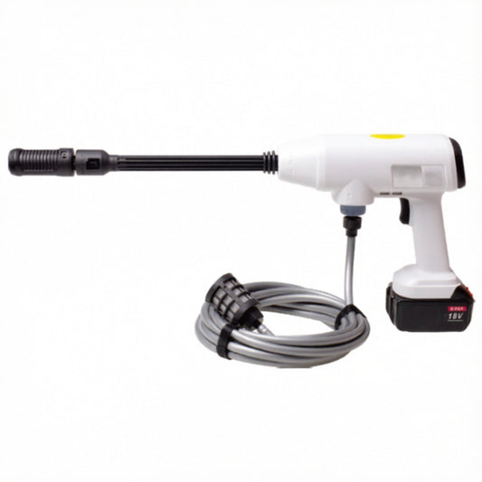LM043727 LITHIUM WASHING GUN Motor and Pump: DC-RS755 motor φ14mm plunger pump Battery standard voltage:21V（48VF MAX）Capacity: 2000mah 5C*10pcs lithium）74Wh 4.0Ah with electric quantity shown Battery cycle life: ≥500 times Continuous working: 20min
