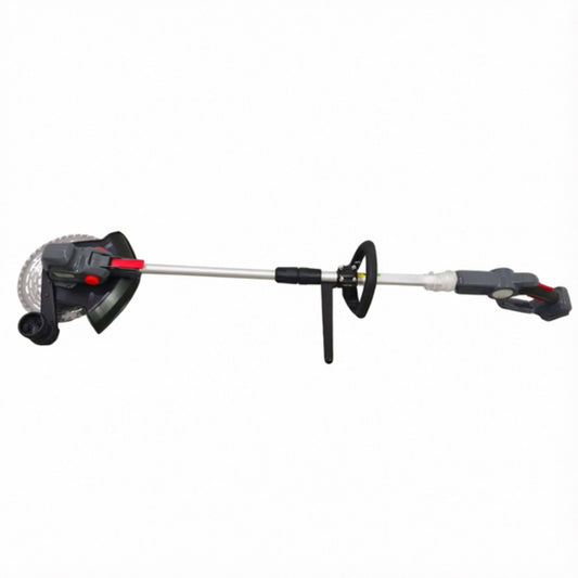 LM043757 GRASS TRIMMER 18V 2x2AH battery Motor:18V 350W Brushless motor 1.5A Charger x1 2AH 10C Battery x2 Front motor No load speed:10000RPM Tool Free Mounting Cutting Length:260mm With Nylon blade Extension aluminum tube Rotating cutting head Angl