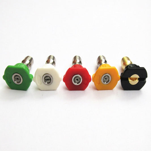 LM044182 NOZZLE Max Pressure: 280bar 4000PSI Material: Hardened Stainless Steel Nozzle Tips Quantities: 5 pieces (Red Yellow Green White and Black) Nozzle Orifice: # 025 ~ 090 Spray Patterns: 0o 15o 25o 40o Soap Connection: 1 4" Quick Disconnect Plu