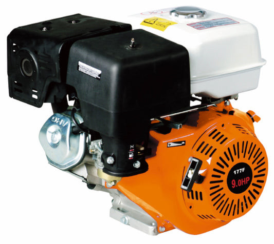 LM045079 270CC GASOLINE ENGINE Engine type: 4 stroke OHV Displacement:270cc(70x54mm) Max output:9.0HP 4000RPM Fuel tank capacity:5.9L Starting system:Recoil starting Fuel consumption:340g kw.h Oil capacity:1.1L Dry weight:25kg Dimension:43x38x41cm