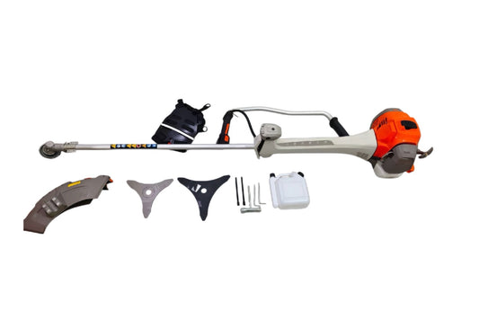 LM045605 63.3CC GASOLINE BRUSH CUTTER & GRASS TRIMMER Engine:63.3cc Power:2.4kw 3.2HP Shaft Ф:28mm N.W. G.W:10.8 12.3kgs Packing:185x33x25cm 1PC 20'FCL:270PCS
